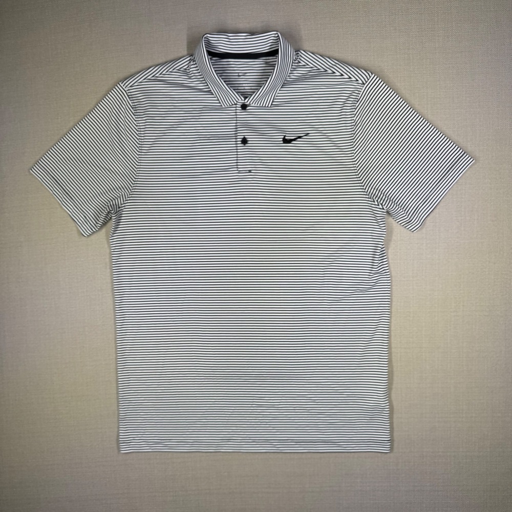 Nike Mens Dri-FIT Core Striped Black White Golf Polo Shirt Size Medium